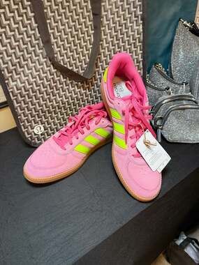 adidas Women's Breaknet Sleek Suede Sneaker Pink/Lucid Lemon/Gum